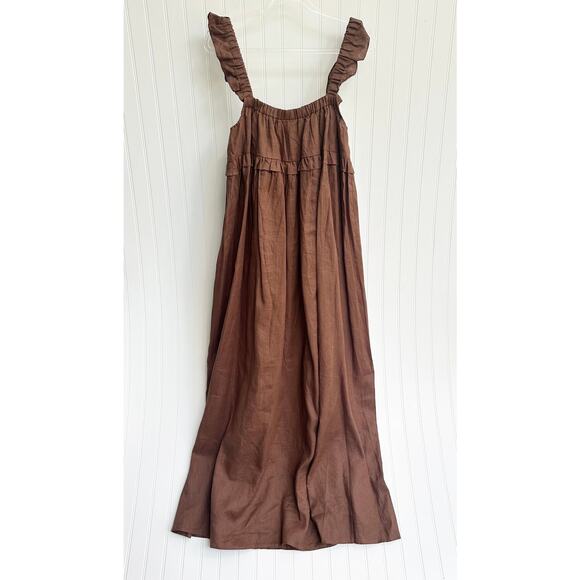 VRG GRL Rossana Linen Maxi Dress Chocolate Brown Sleeveless Size 10 NWT - Picture 3 of 8